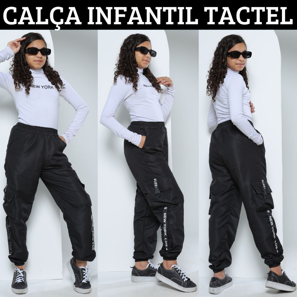 Calça Infantil Feminina Tactel Jogger Cargo Street Calça Para Crianças Meninas 4 Bolsos  Lindas Cores TOP
