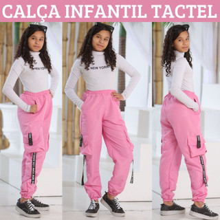 Calça Feminina Juvenil Para Crianças Meninas Jogger Cargo Street Com Bolsos e Detalhes de Fita TOP