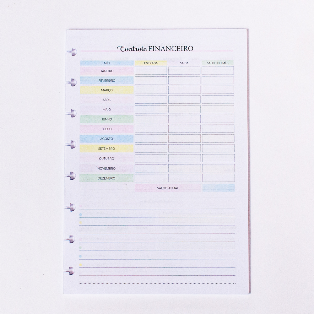 Refil para caderno de discos Controle Financeiro