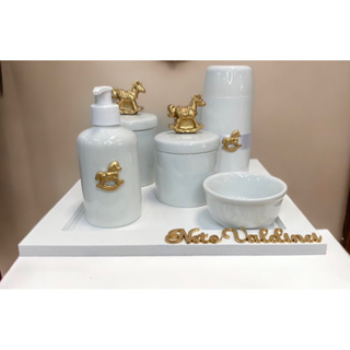 Kit higiene porcelana cavalinho bandeja reta com nome em Oferta na Shopee