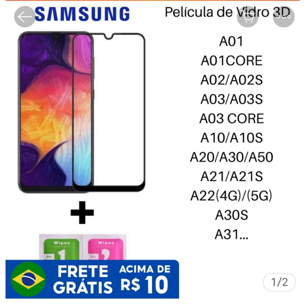 Capa Anti Impacto + Película de Vidro 3D SAMSUNG Linha A Galaxy A21S Galaxy A22 4G Galaxy A20 / A30 Galaxy A13 5G Galaxy A12 Galaxy A11 Galaxy A10S Galaxy A10 Galaxy A04S Galaxy A04E Galaxy A03 Core Galaxy A03S Galaxy A03 Galaxy A01 Core Galaxy A01