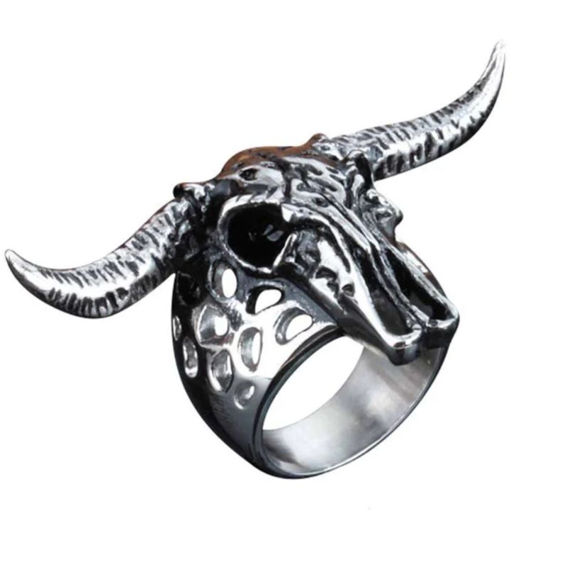 Anel em Aço Inox Esqueleto Crânio Touro Boi