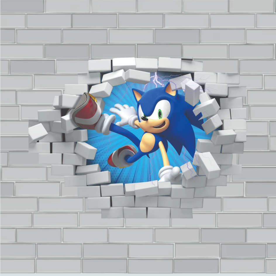 Adesivo pra Parede pra quarto infantil _ herói_ Saindo da Parede _ Sonic