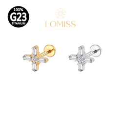 Piercing Helix Conch Labret Titânio Pvd X Zircônias Cravejadas 1,2x8mm