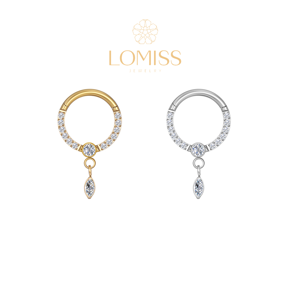 Piercing Septril Rook Conch Nariz helix Argola Aço Cirúrgico Pvd Zircônia Cravejada Com Pingente - Fashion Accessories