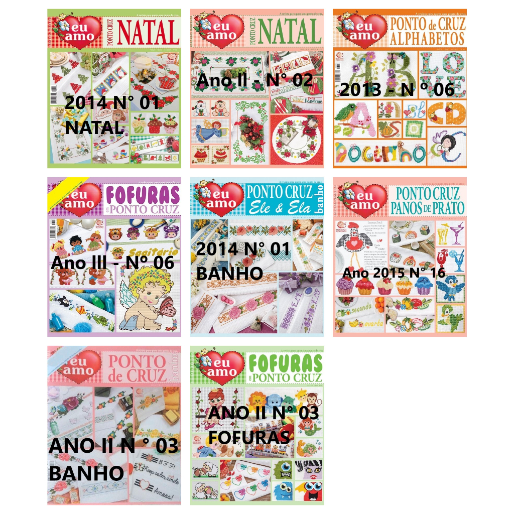5 Revistas Eu Amo Ponto De Cruz Bordados Modernos Lote 2