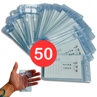 50 Porta Crachá Suporte Plástico Transparente com furo Cartão Impermeável com furos