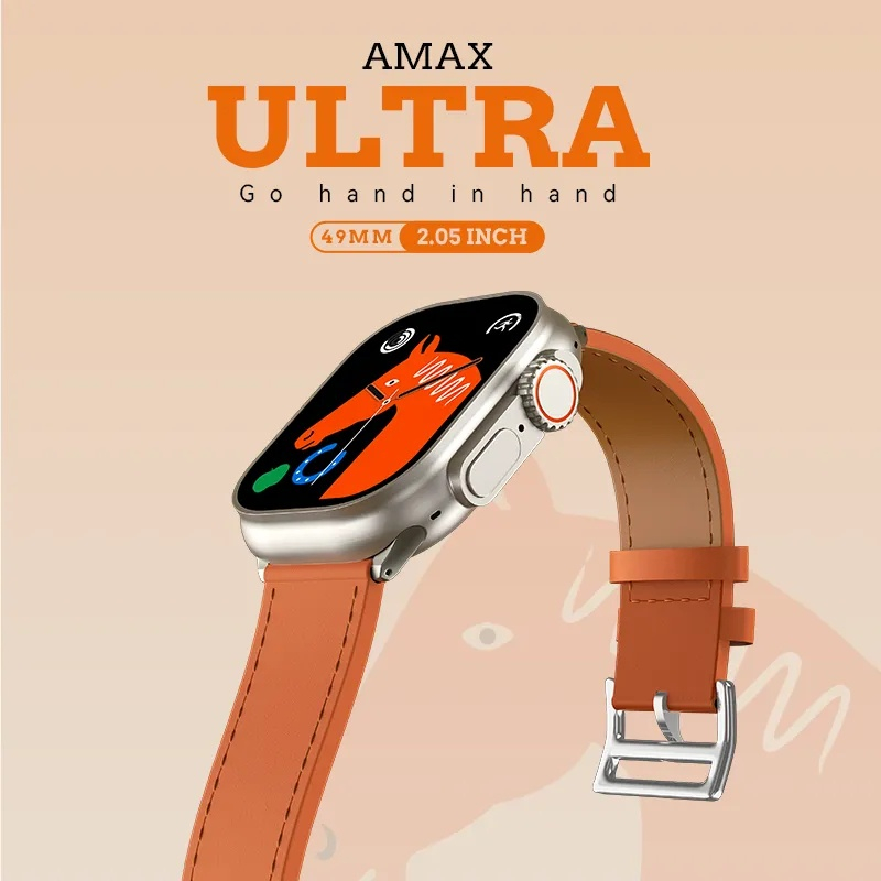 Relógio Inteligente SmartWatch AMAX Ultra Original Serie 8 IWO Pulseira de Silicone NFC, Bluetooth, GPS, Corrida, Caminhada, Academia