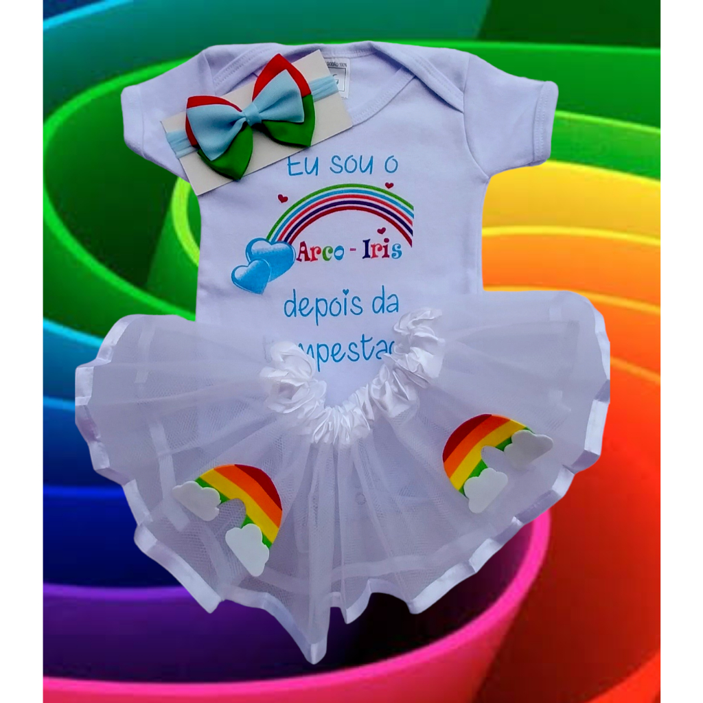 Body Bebe Arco Ires Fantasia Mesversário/Kit Temático Menina em Oferta na Shopee