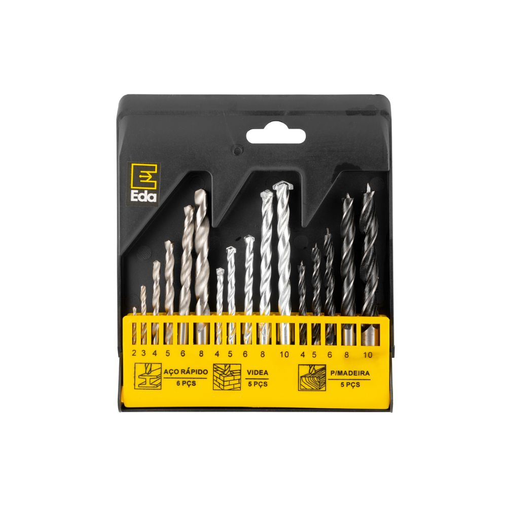 Jogo de Brocas EDA 9TG 16 Peças Metal Concreto Madeira em Oferta na Shopee