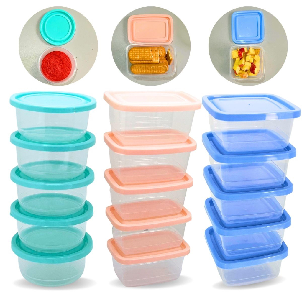 Kit 15 Potes Plásticos Vasilha c/ Tampa Livre PBA Marmita Redondo, Quadrado e Retangular Mantimento Geladeira Marmita Vasilha Plástica Porta fruta Marmitinha Salada Potinho Lanche Snack
