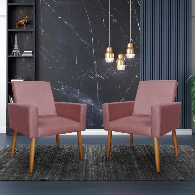 kit 2 poltronas decorativa pés palito ROSA