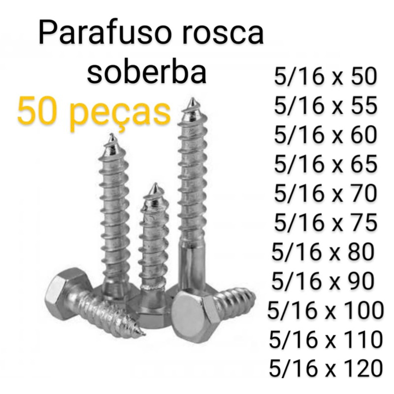 parafuso sextavado soberbo 5/16 50 peças