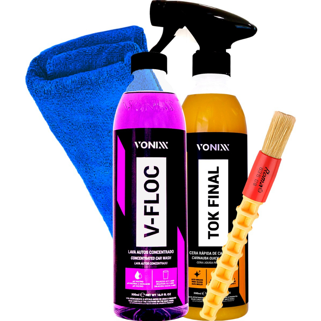 Cera de Carnaúba em Spray Tok Final + V-Floc Shampoo Automotivo 500ml + Pano + Pincel Roma em Oferta na Shopee