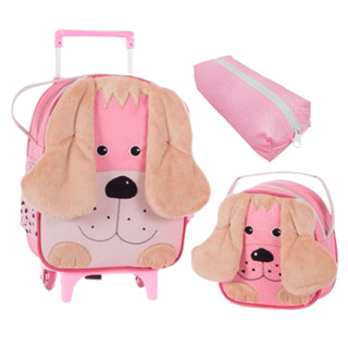 Kit Mochila De Carrinho Infantil Bichinho G + Lancheira Bebê Escolar Pets Zoo Estampas Variadas luxo