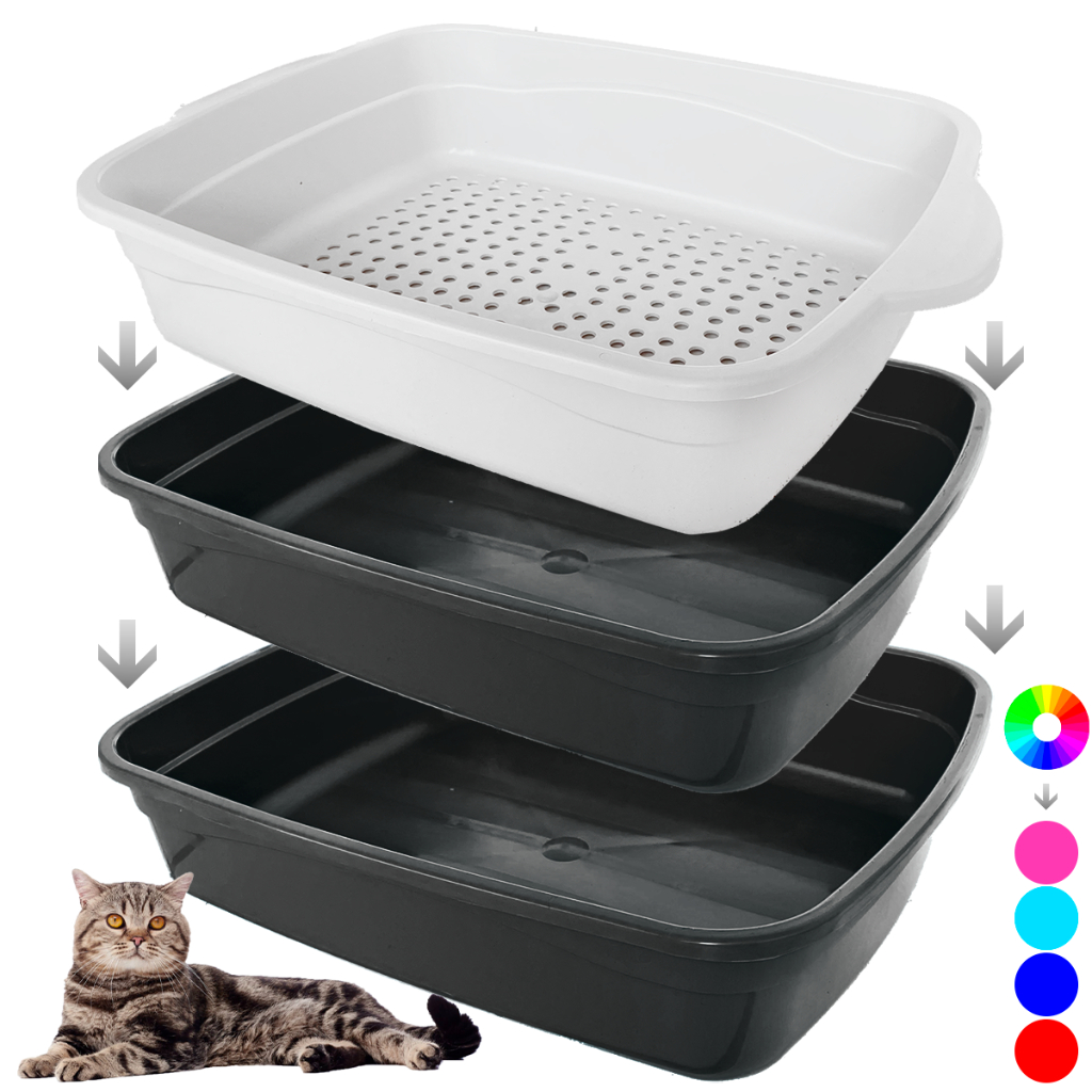 Banheiro Para Gatos 3 Peças Com Peneira Bandeja Para Areia de Gatos Higienica