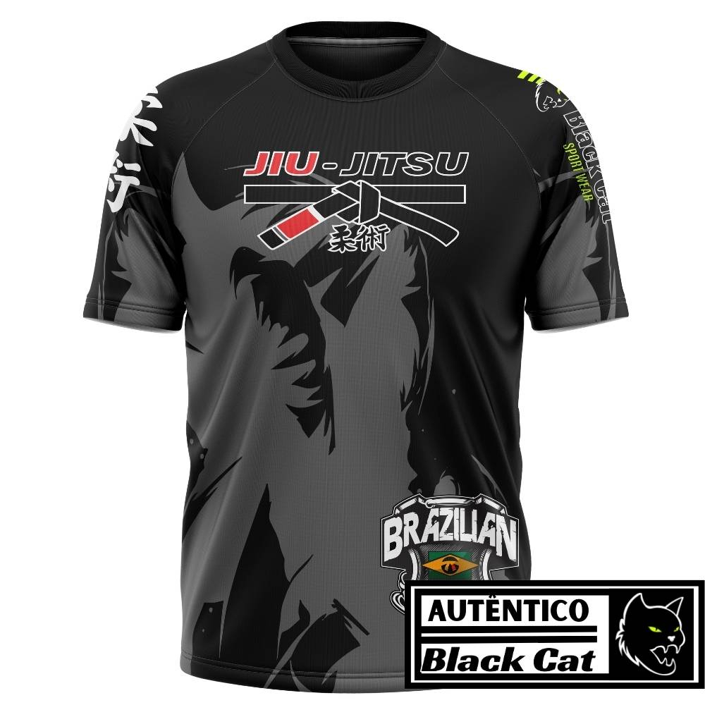 Camiseta Esportiva Jiu-Jitsu Dry Fit Treino Brazilian Preta Proteção UV