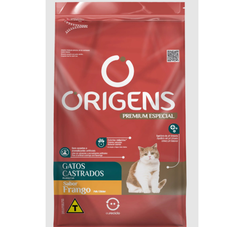 Ração Origens Gatos Castrados Sabor Frango 10,1kg Adimax