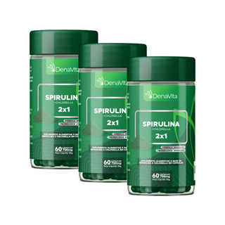 Kit 3x Spirulina com Chlorella 2x1, 700mg, Fonte de Proteínas, Vitamina B, Selênio, Suplemento Alimentar - 180 Cápsulas - DENAVITA