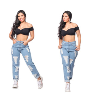 Calça Jeans Cintura Alta Mom Feminina Clara Destroyed Boyfriend Moda Fashion