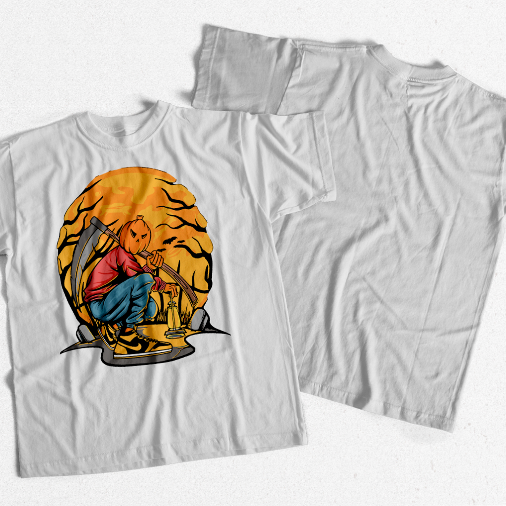 Lançamento Camisa Branca Cabeça de Abobora  Pumpkin Head Camiseta Unissex Camisa   Lançamento Camiseta