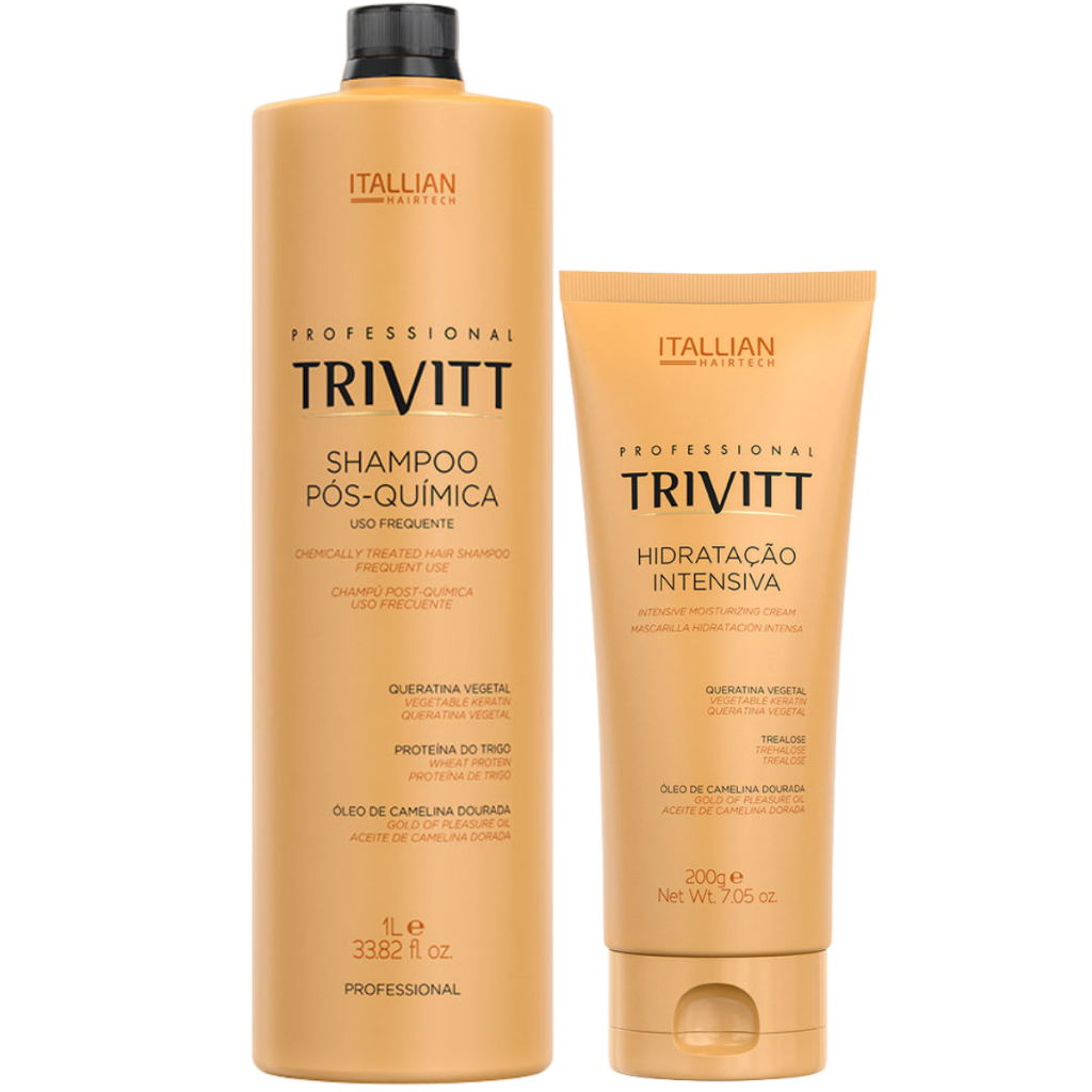 KIT SHAMPOO PÓS QUÍMICA 1L E HIDRATAÇÃO INTENSIVA TRIVITT 200G