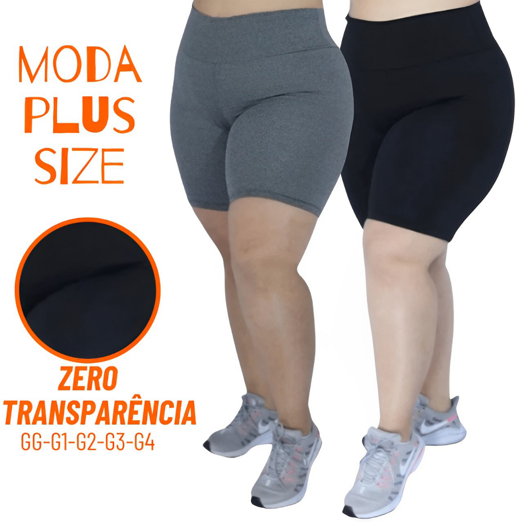 Short Legging Plus Size Feminino Meia Coxa Suplex Bermuda Cintura Alta  Academia Zero Transparência