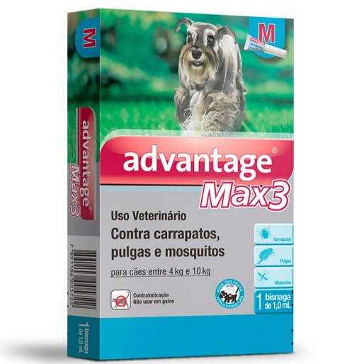Advantage Max-3 Antipulgas para Cães de 4 a 10kg 1 Bisnaga de 1ml Elanco - Pets