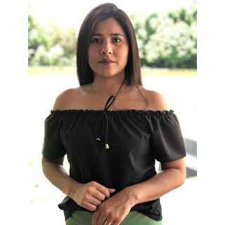 Blusa Ciganinha Manga Curta no Crepe Sedinha
