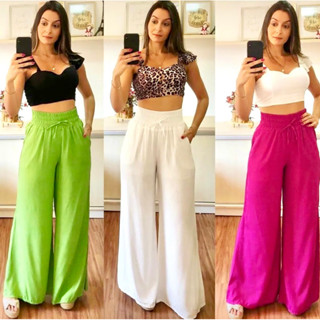 Calça Pantalona Feminina Com Bolso Cintura Alta NOVO!