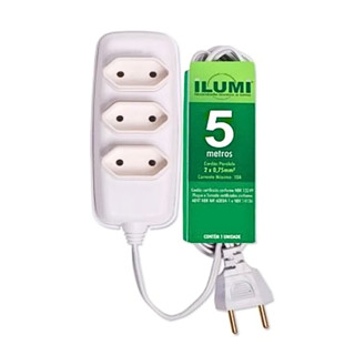 Extensão Eletrica 5m Bivolt Bipolar 3 Tomadas Universal
