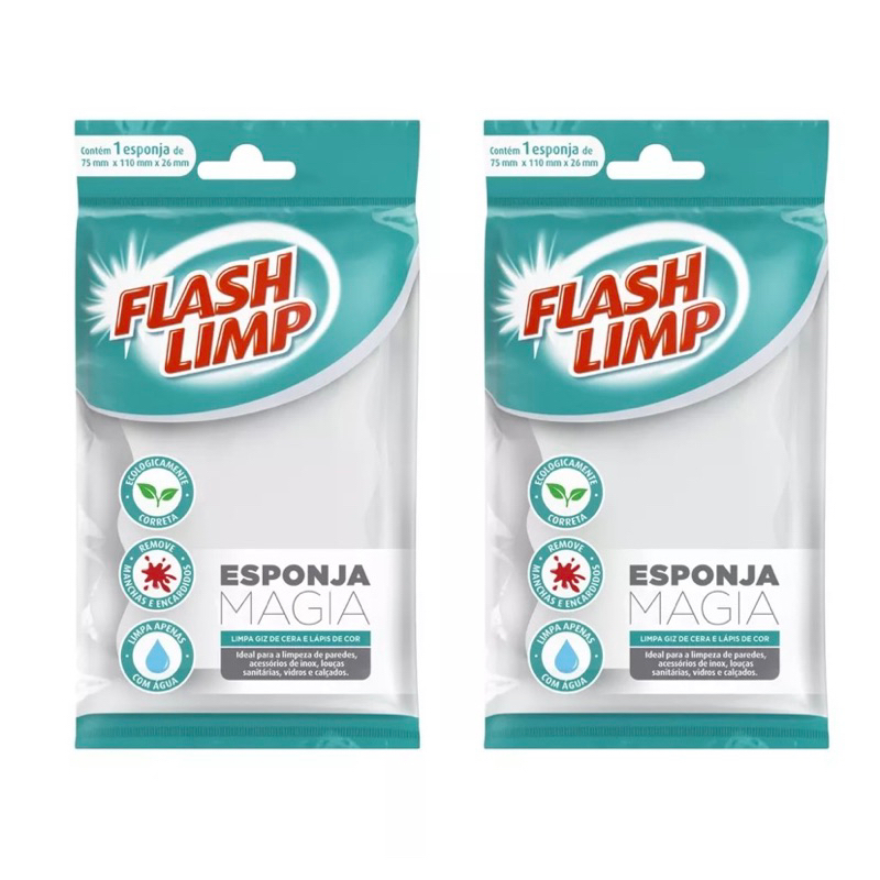 Kit c/ 2 Esponjas Magicas Flashlimp Limpa Parede tenis e Louca