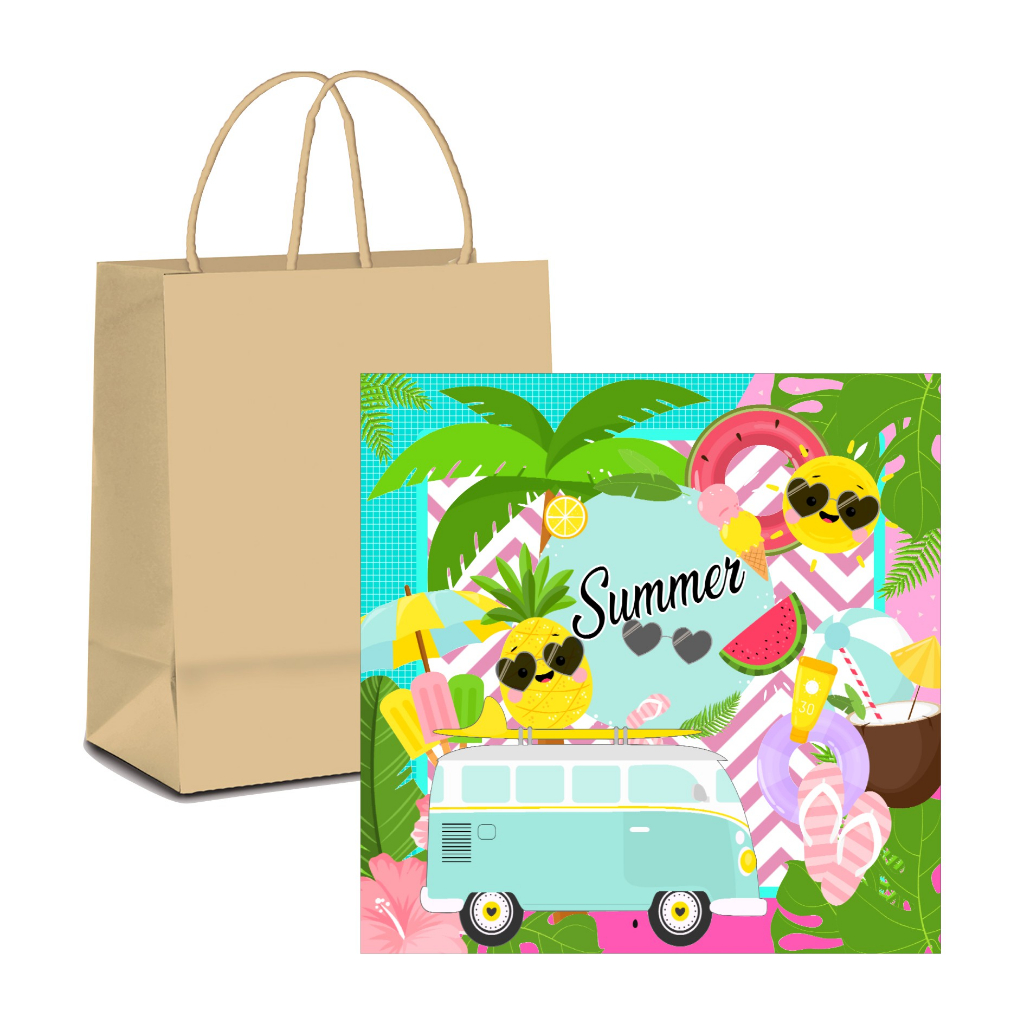 10 Adesivos para Sacolinha Tropical Summer - Pronto para ser Aplicado, Decoração Festa Aniversário, lembrancinhas tema Praia, Tropical, Festa na Piscina, Pool Party, Frutas, tema Hawai, Tema Praiano.