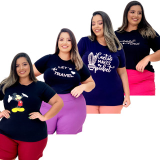 Camiseta Plus Size Blusa Básica de Malha Feminina T-shirt De Manga Curta tamanhos grandes