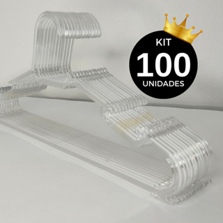 Kit 100 Cabide acrílico TRANSPARENTE Cabide Reforçado para roupas adulto Cristal envio imediato promoção em Oferta na Shopee