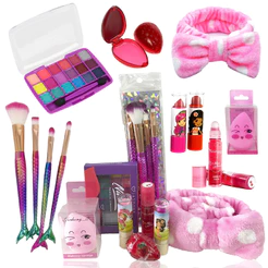 Kit de Maquiagem Infantil Completo Pincel Sereia Batom Sombras Rosinha Brilho Labial Menina Princesa