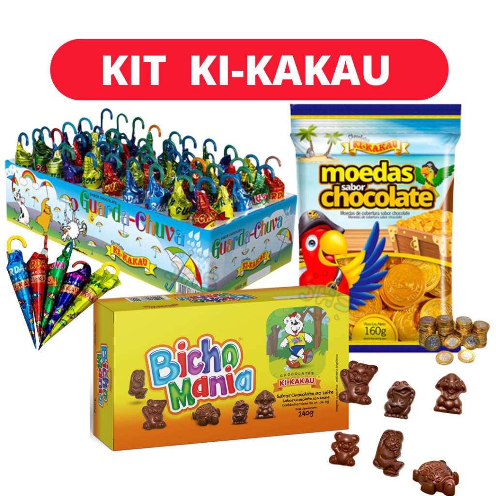 Kit Doces Moedas Chocolate, Bicho Mania e Guarda Chuva festa em Oferta na Shopee