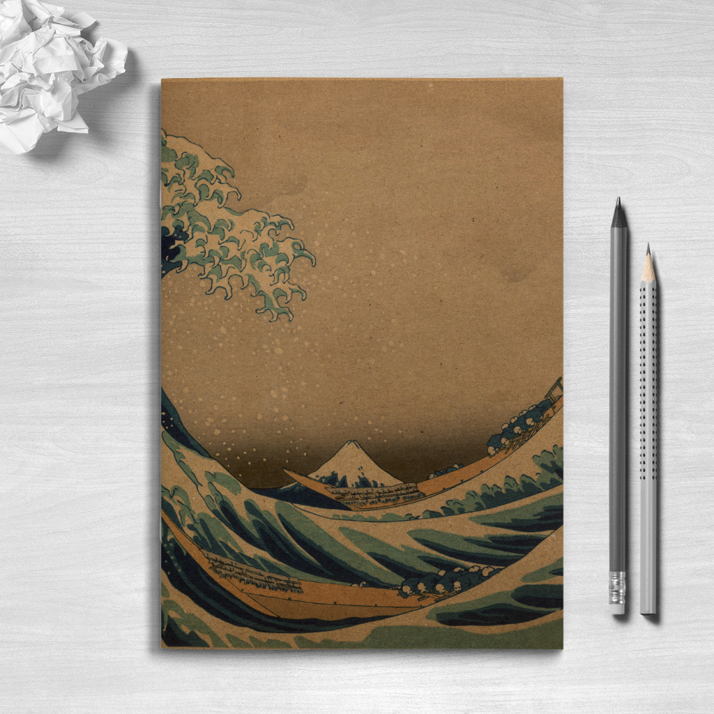 Sketchbook Caderno Kraft A Grande Onda Kanagawa A5 com Folhas 90g para Desenhos e Anotações