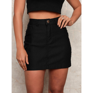 Saia Jeans Preta Feminina Moda Fashion Comfort Tecido Premium