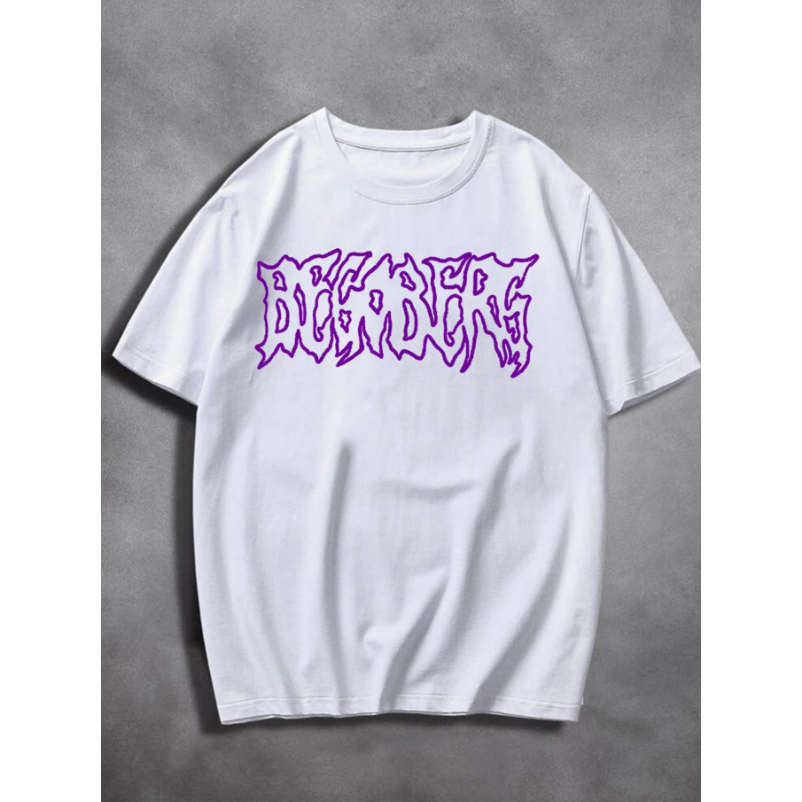 Camiseta Begobers Oversized Estampa Gótico Letras Abstratas Manga Curta Long Line