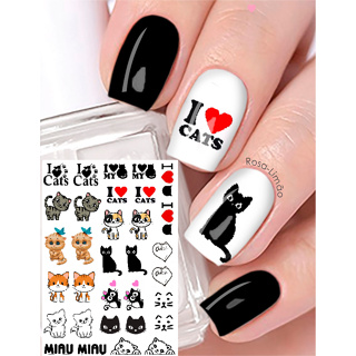 32 peliculas de unha adesivos só CAT GATO gatinho love fofo em Oferta na Shopee