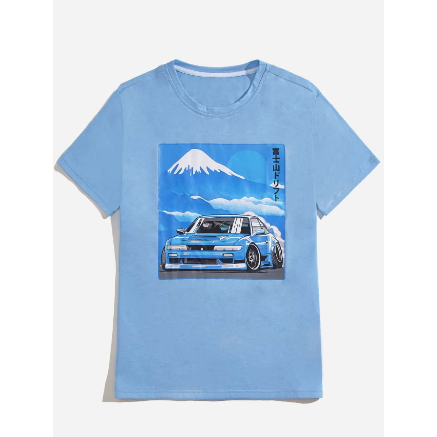 Camiseta Monte Fuji Carro Japão Oversized Manga Curta Streetwear Básica