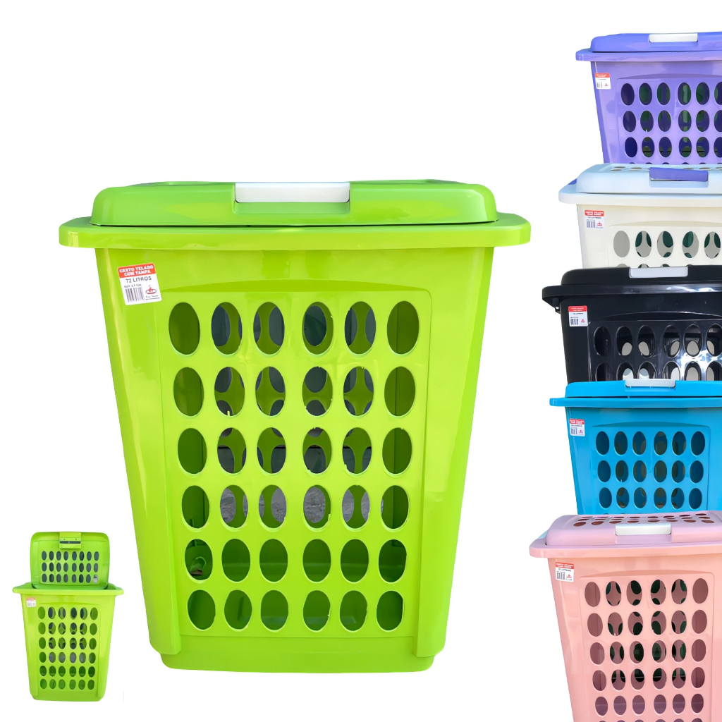 Cesto De Roupa Organizador Com Tampa 72 Litros Organizadores Lavanderia Multiuso em Oferta na Shopee