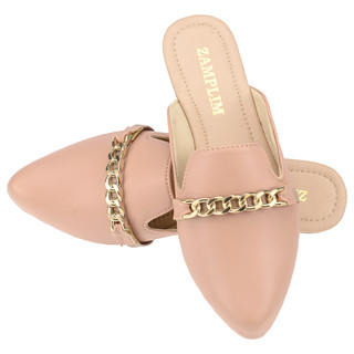 Sapato Feminino Mule Sapatilha Bico Fino Original / Nude / Corrente / Lisa / Promoção