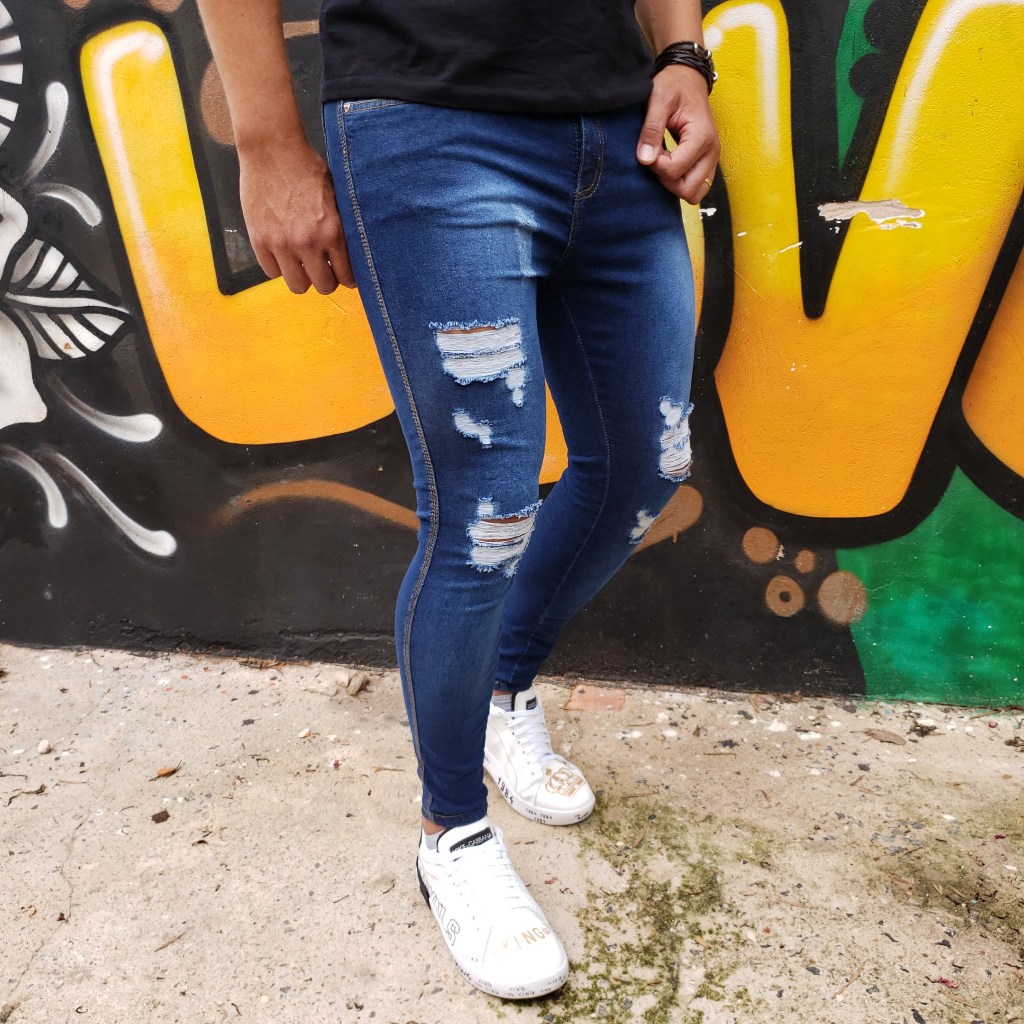 Calca Masculina Jeans Super Skinny Slim Com Elastano Lycra