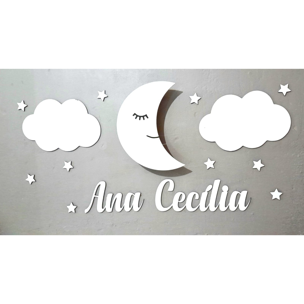 Kit Luminoso com 10 Estrelas 2 Nuvens 1 Lua Luminária LED Premium para Decoração de Quarto Infantil