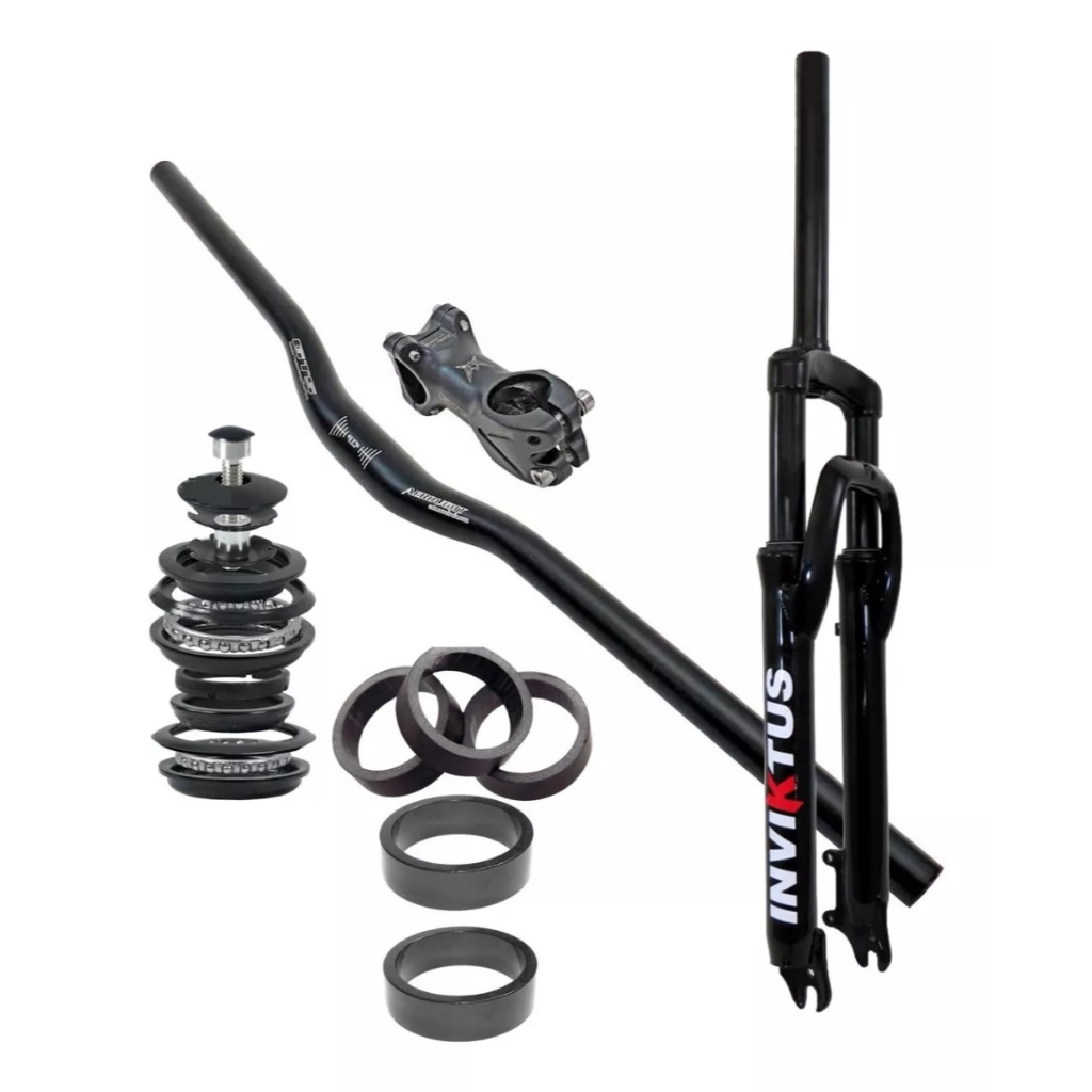 Suspensão Para Bike Aro 29 Amortecedor  Curso 90mm / Canela Grossa 38mm + Guidão 72Cm + Mesa + Aneis + Kit Direção