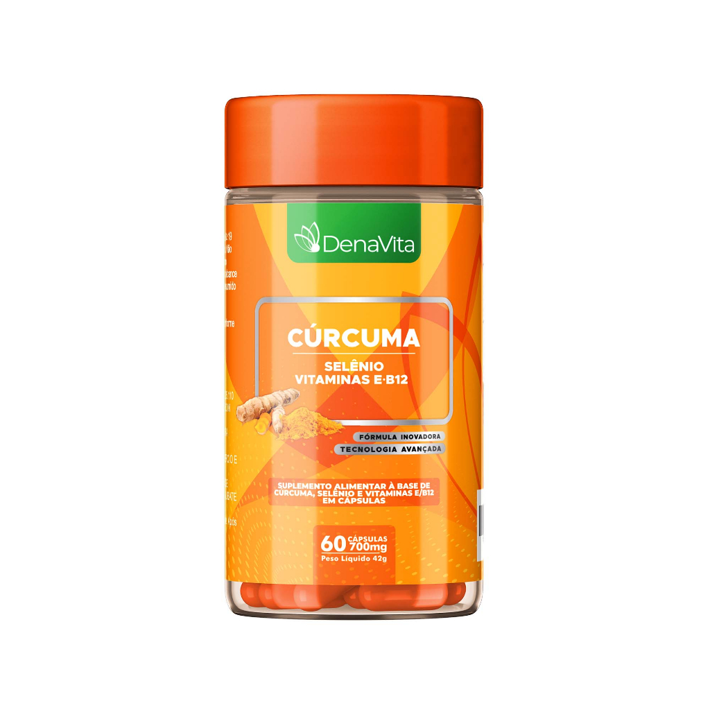 Cúrcuma, Selênio, Vitaminas E, B12 - 700mg - Suplemento Alimentar, 60 Cápsulas - Denavita