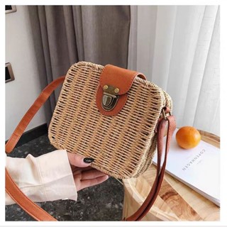 Bolsa de Palha Quadrada Femenina Praia Verão