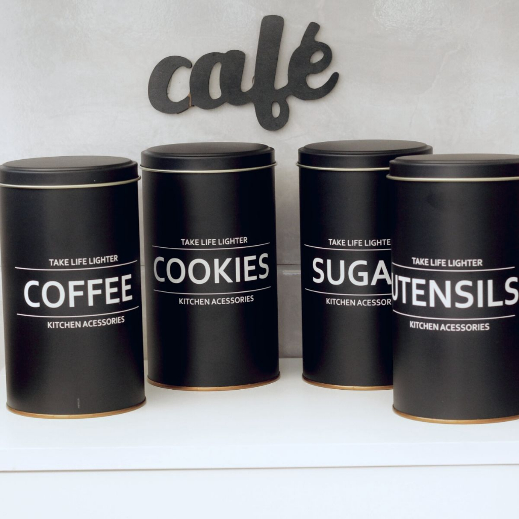 Pote De Mantimentos Lata Porta Condimentos Hermética Pote Com Tampa Sugar Coffee Cookies Utensils